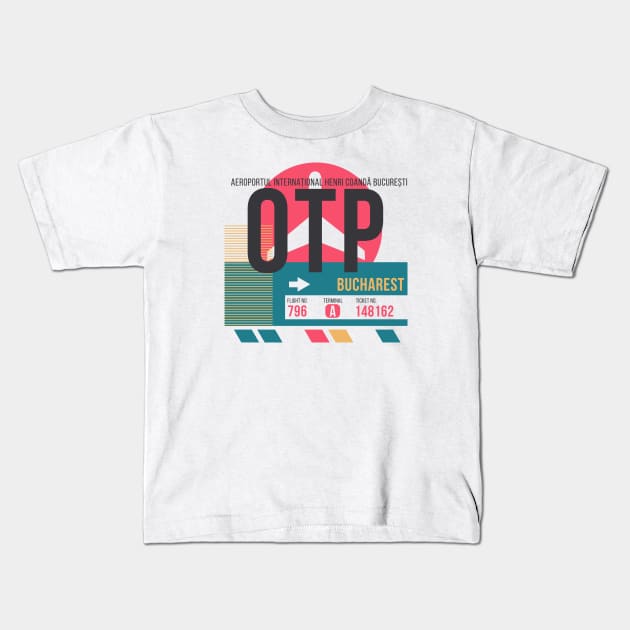 Bucharest (OTP) Airport Code Baggage Tag Kids T-Shirt by SLAG_Creative